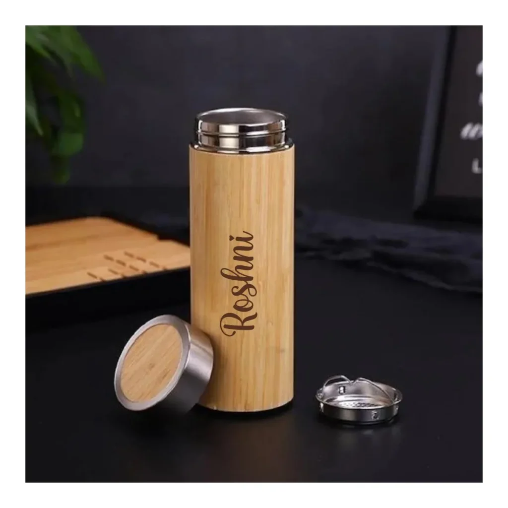 Open bamboo finish vacuum flask from Aarambh Enterprise