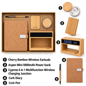 Timber 5-in-1 Corporate Gift Set with Wireless Earbuds & Digital Desk Clock