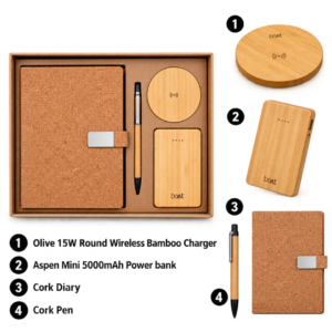 Birch 4 in 1 Premium Bamboo & Cork Corporate Gift Set