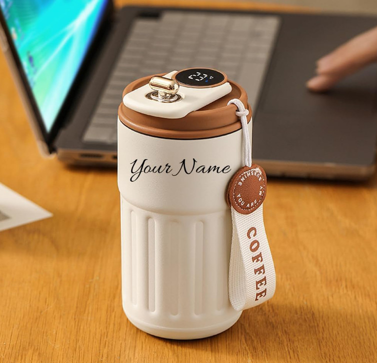 Coffee Tumbler with Digital Temperature Display & Handle Strap